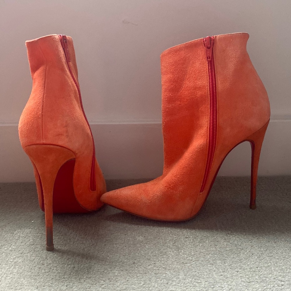 Orange Christian louboutin booties with original box size 37